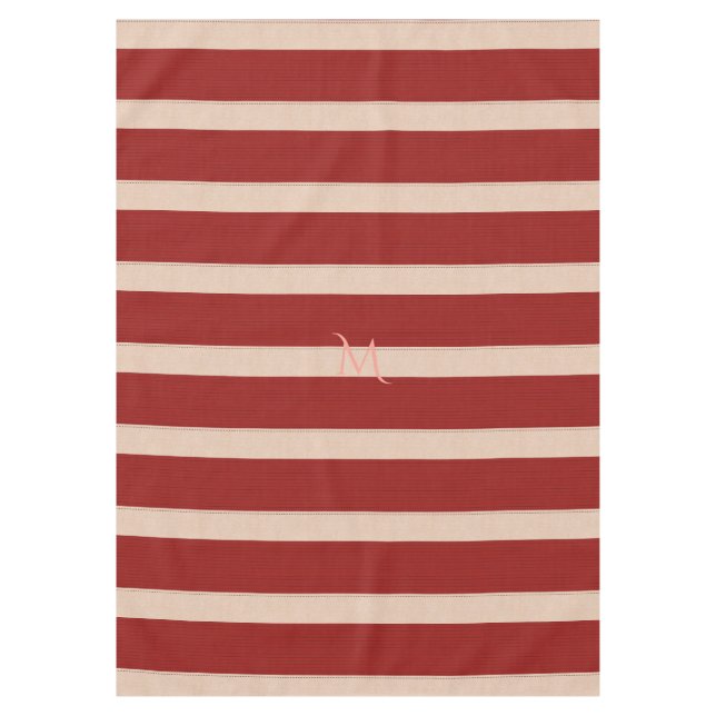 Bright Fall Autumn Broad Burgundy Red Stripes Tablecloth (Front)