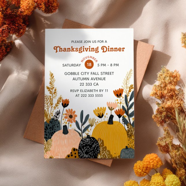 Bright Fall Foliage& Pumpkins Thanksgiving Dinner  Invitation (Creator Uploaded)