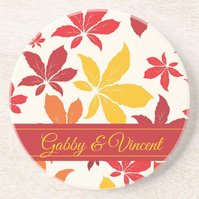 Bright Fall Leaves Wedding Coaster (Front)