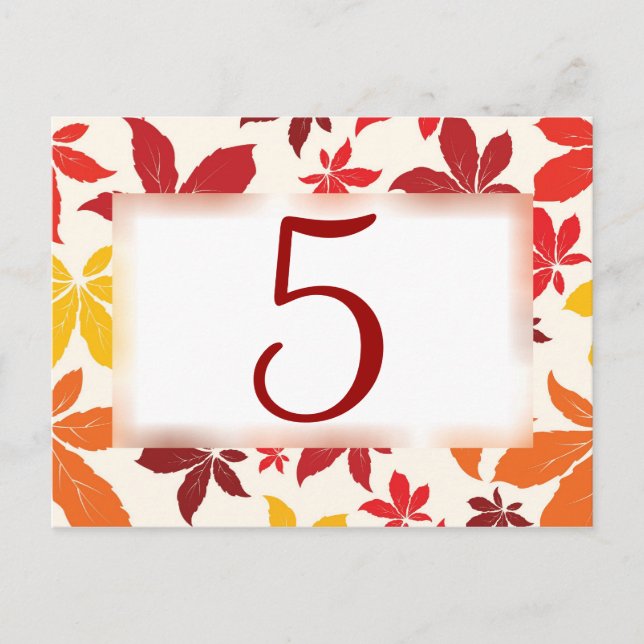 Bright Fall Leaves Wedding Table Number Postcard (Front)