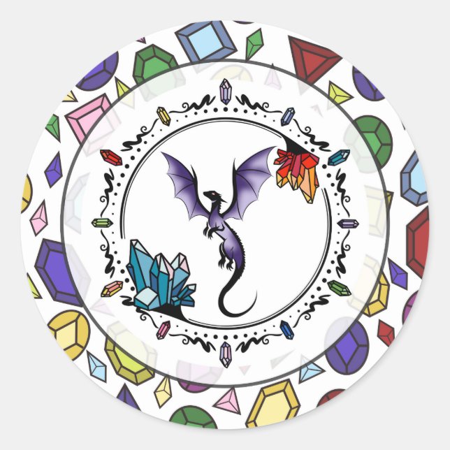 Bright Fantasy Gemstone Elegant Amethyst Dragon Classic Round Sticker (Front)