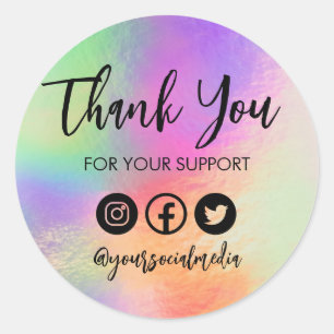 Bright faux Holo Trendy Thank You Media Insert Classic Round Sticker