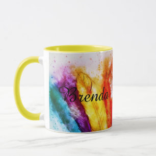 Bright feathers personalised mug