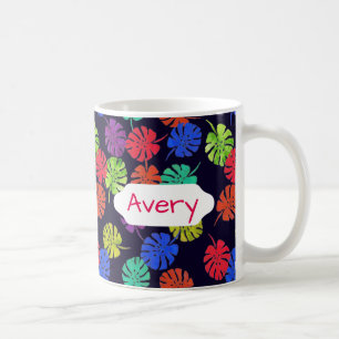 Bright ferns on navy blue custom design coffee mug