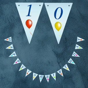 Bright Festive Happy Birthday Balloons on Blue Bunting