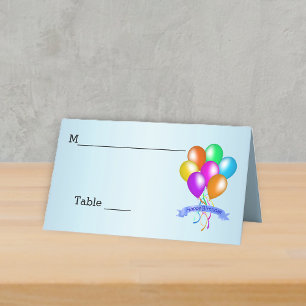 Bright Festive Happy Birthday Balloons Streamers Place Card