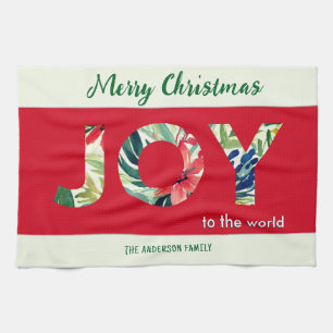 Bright Festive Joy To The World Merry Christmas Tea Towel