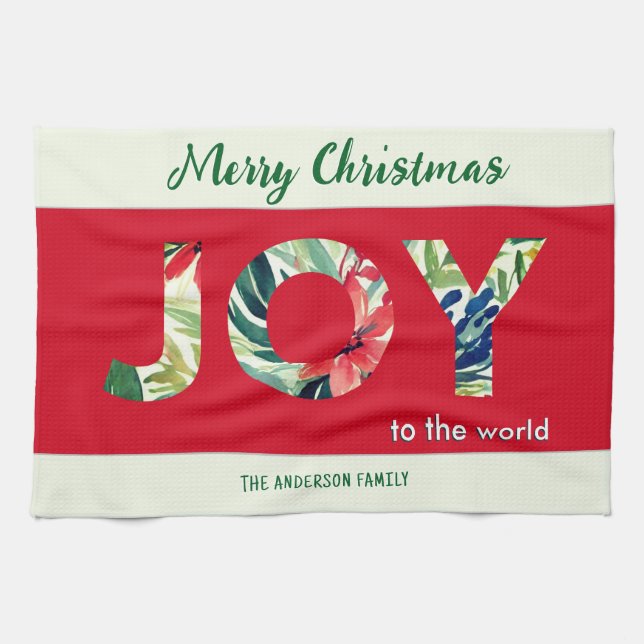 Bright Festive Joy To The World Merry Christmas Tea Towel (Horizontal)
