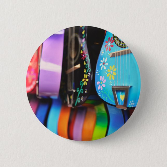 Bright Festive Musical Guitars 6 Cm Round Badge (Front)