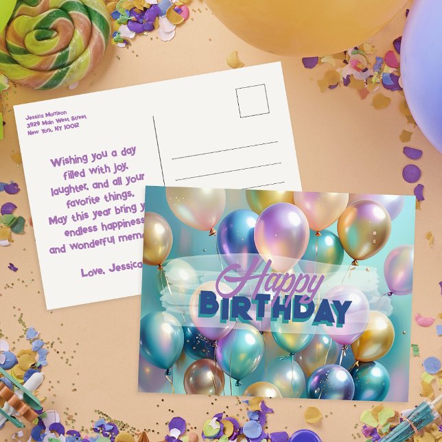 Bright Festive Vibrant Colourful Balloons Birthday Postcard (Creator Uploaded)