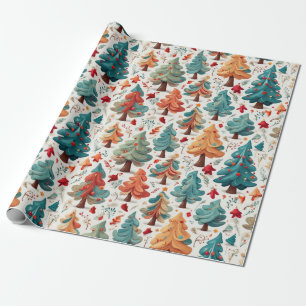 Bright festive wrapping paper with Christmas trees