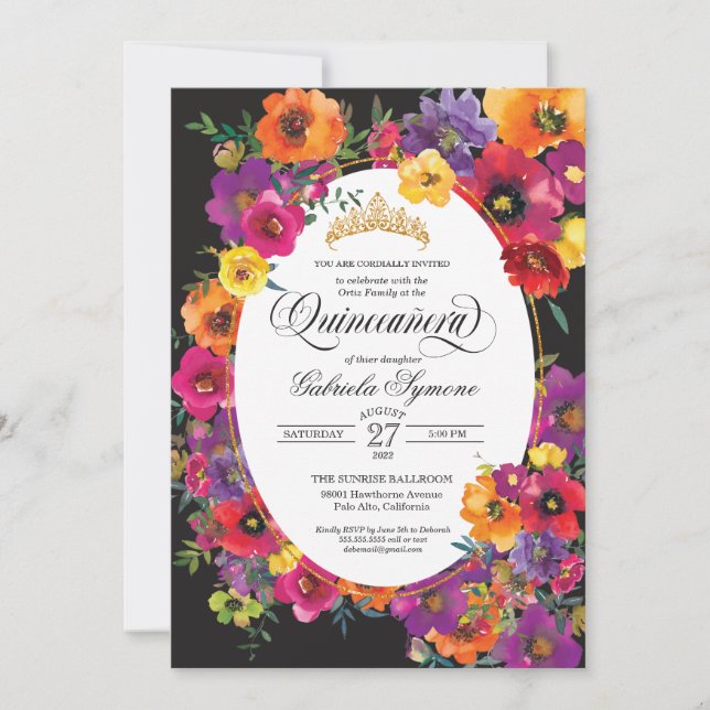 Bright Fiesta Flower Watercolor Floral Quinceañera Invitation (Front)