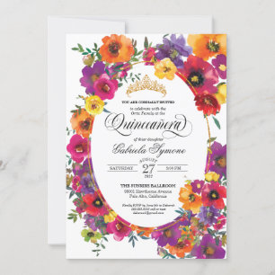 Bright Fiesta Flower Watercolor Floral Quinceañera Invitation