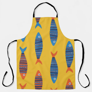 Bright fishes seamless pattern. Seaside hand drawn Apron