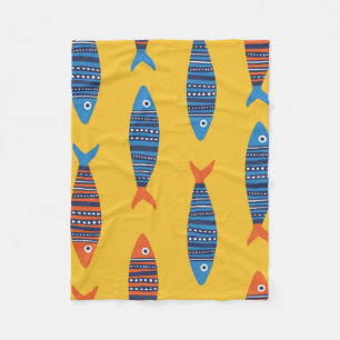 Bright fishes seamless pattern. Seaside hand drawn Fleece Blanket