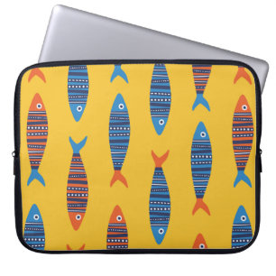 Bright fishes seamless pattern. Seaside hand drawn Laptop Sleeve