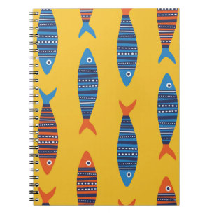 Bright fishes seamless pattern. Seaside hand drawn Notebook