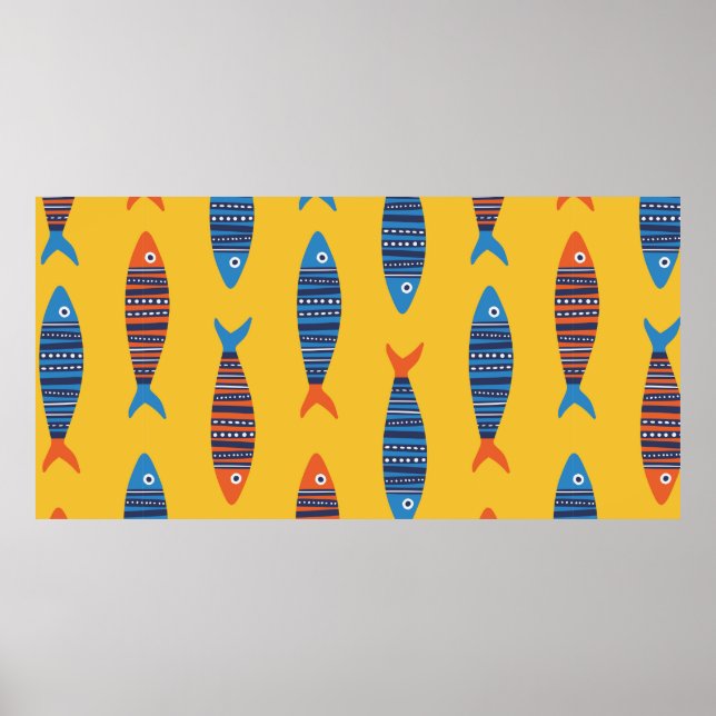 Bright fishes seamless pattern. Seaside hand drawn Poster (Front)