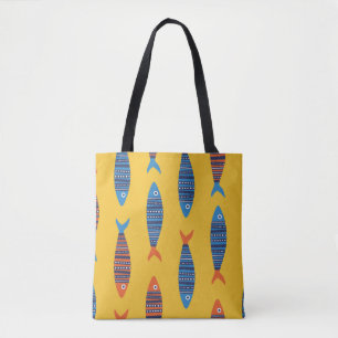Bright fishes seamless pattern. Seaside hand drawn Tote Bag