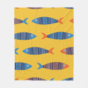 Bright Fishes Underwater Life Illustration Fleece Blanket
