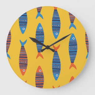 Bright Fishes Underwater Life Illustration Large Clock