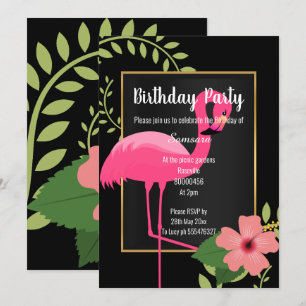 BRIGHT FLAMINGO HIBISCUS BLACK PINK GOLD INVITATION