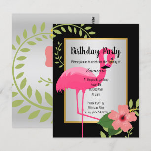 BRIGHT FLAMINGO HIBISCUS SILVER GOLD INVITATION POSTCARD