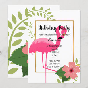 BRIGHT FLAMINGO HIBISCUS WHITE PINK GOLD INVITATION