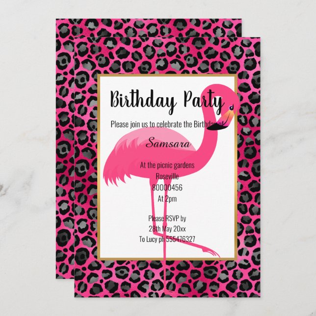 BRIGHT FLAMINGO LEOPARD PINK GOLD  INVITATION (Front/Back)