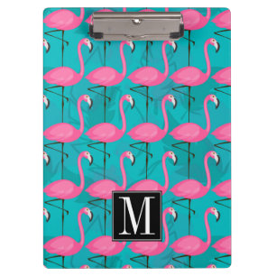 Bright Flamingo Pattern   Add Your Initial Clipboard