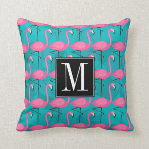 Bright Flamingo Pattern   Add Your Initial Cushion