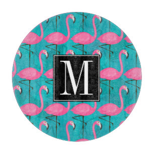 Bright Flamingo Pattern   Add Your Initial Cutting Board