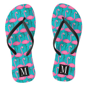 Bright Flamingo Pattern   Add Your Initial Flip Flops
