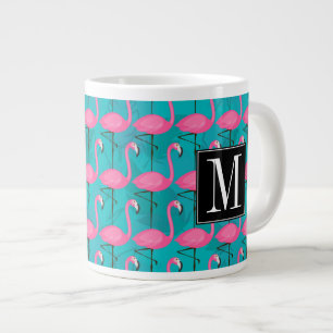 Bright Flamingo Pattern Add Your Initial Large Coffee Mug