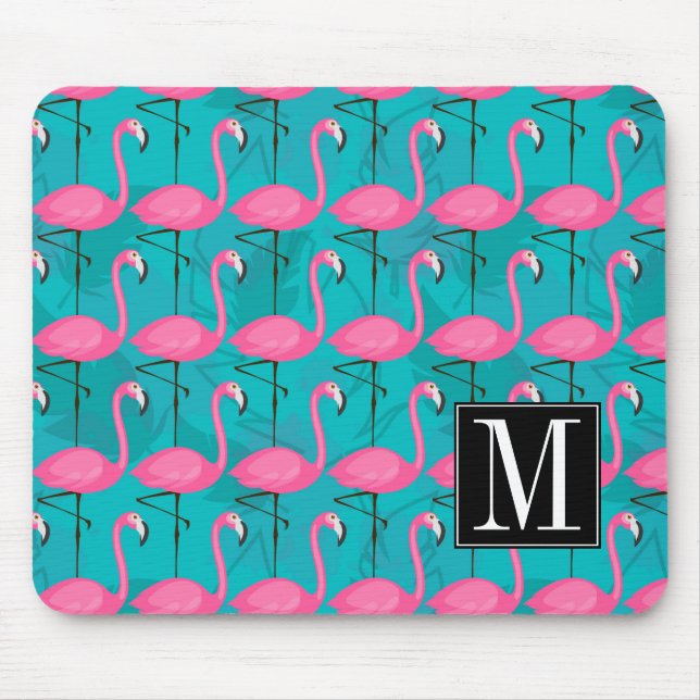 Bright Flamingo Pattern | Add Your Initial Mouse Mat (Front)