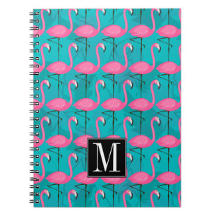 Bright Flamingo Pattern Add Your Initial Notebook