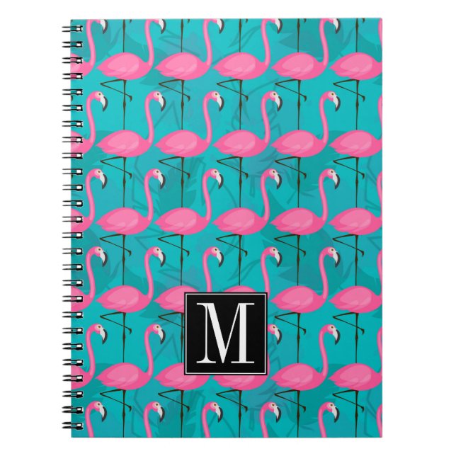 Bright Flamingo Pattern | Add Your Initial Notebook (Front)
