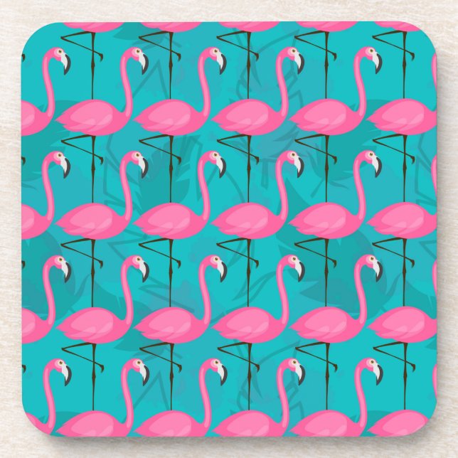Bright Flamingo Pattern Coaster (Front)