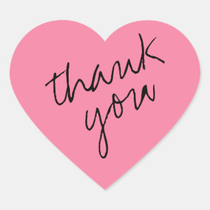 Bright Flamingo Pink Heart Thank You Sticker