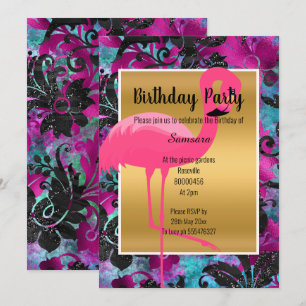 BRIGHT FLAMINGO TROPICAL FLORAL INVITATION