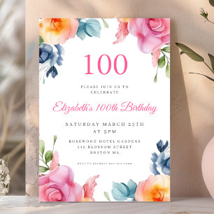 Bright Floral 100th Birthday Invitation