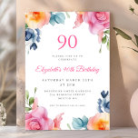 Bright Floral 90th Birthday Invitation<br><div class="desc">Celebrate your milestone 90th birthday with our bright floral invitations! Featuring a stunning watercolor design of colourful flowers on a clean white background, these invitations are perfect for any springtime or summer celebration. The elegant calligraphy lettering adds a touch of sophistication and charm to your special occasion. Our invitations can...</div>
