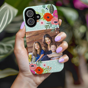 Bright Floral and Dots Custom Photo iPhone 16 Case