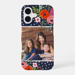 Bright Floral and Dots Custom Photo iPhone 16 Case
