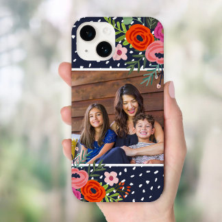 Bright Floral and Dots Custom Photo iPhone 14 Case