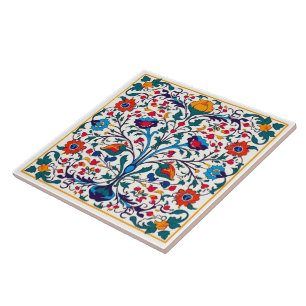 Bright Floral Azulejo Ceramic Tile. Tile