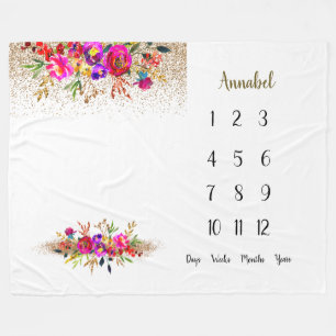 Bright floral Baby 1st year Milestone   Fleece Blanket