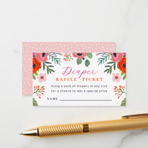 Bright Floral Baby Shower Diaper Raffle Card