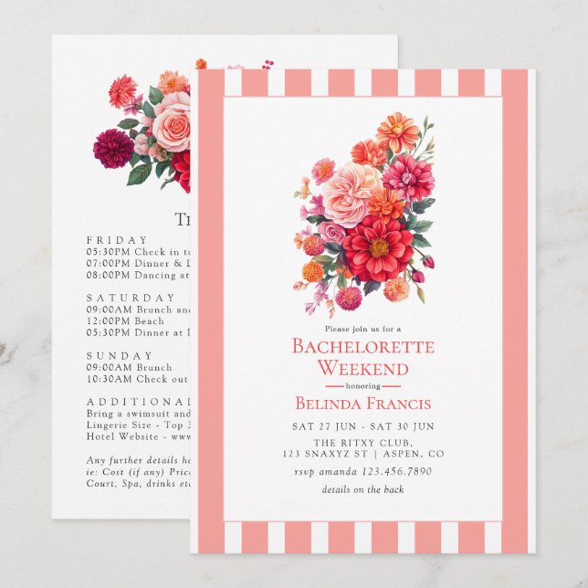 Bright Floral Bachelorette Weekend Itinerary Invitation (Front/Back)