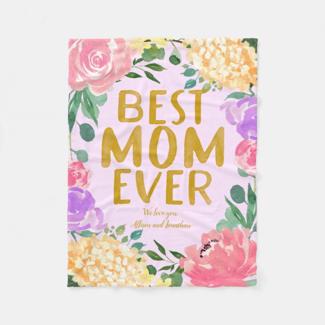Bright Floral Best Mum Ever Mother's Day Fleece Blanket (Front)